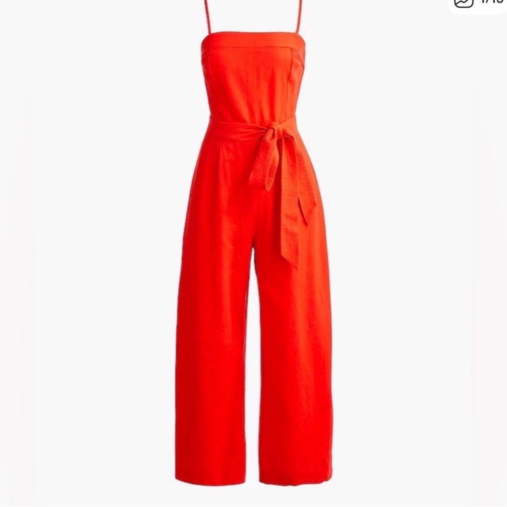 J. Crew Vibrant Red Linen Jumpsuit with tie